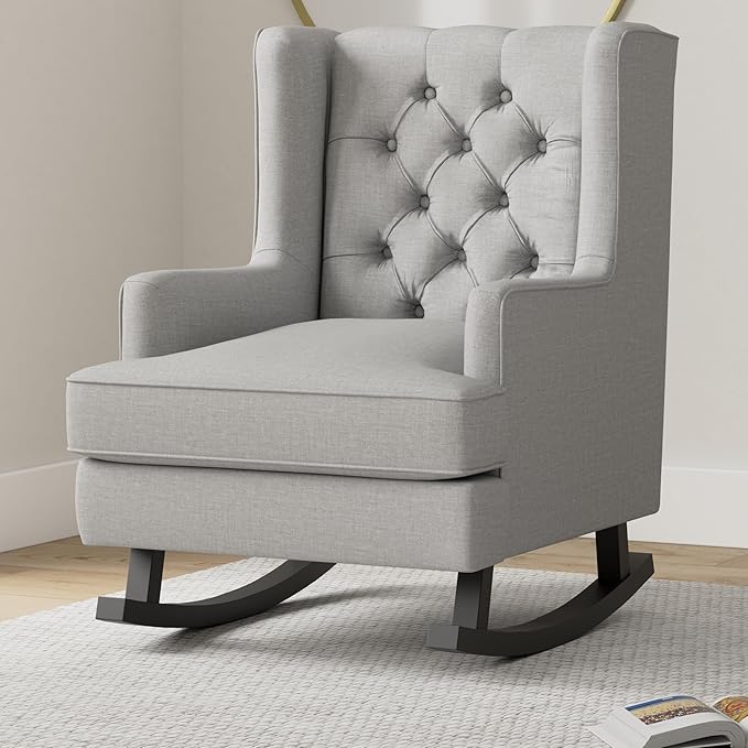 Best Choice Products Rocking Accent Chair Tufted Upholstered Luxury Velvet Wingback for Nursery Living Room Bedroom w/Wood Frame - Gray