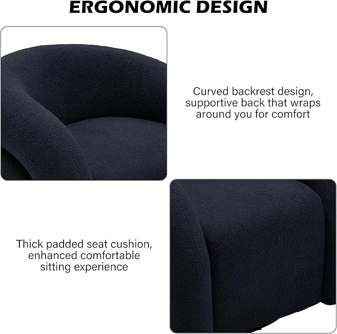Boucle Swivel Accent Chair No Assembly Small Comfy Round Barrel Armchair for Living Room Bedroom Reading Waiting Room (Navy Blue Set of 2)