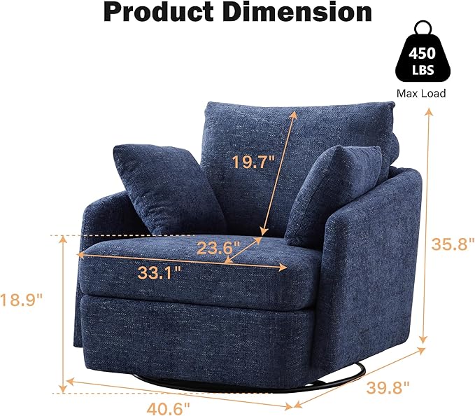 Chifee &amp Vingol 40.6 Oversized Swivel Accent ChairChenilleNavy