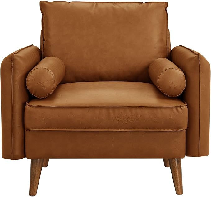 Modway Revive Faux Leather Accent Armchair in Tan
