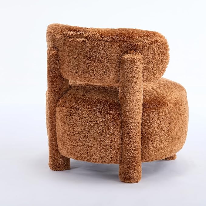 Accent Chair for Living Room Mid-Century Armchairs for Small Spaces Teddy Upholstered Comfy Reading Armchair with Studded for Bedroom (Khaki-Fur)