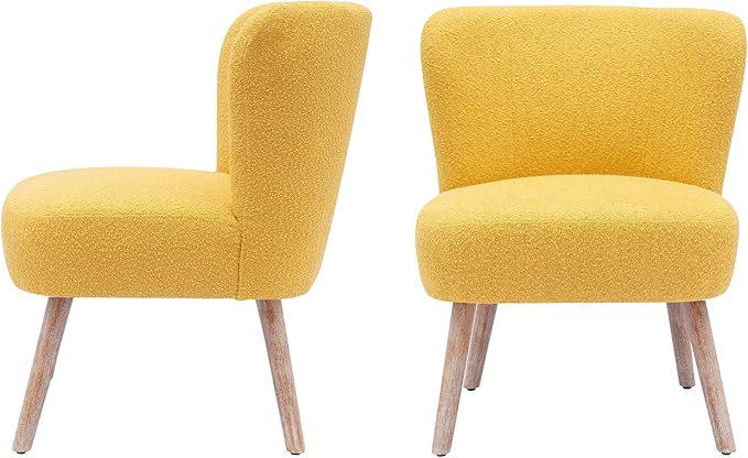 Costaelm Bedroom Accent Chairs Set of 2 Upholstered Fabric Chairs Makeup Vanity Chair Teddy Fuzzy Chair and Sherpa Chair for Living Room Reading Room Dining Room Office Mustard