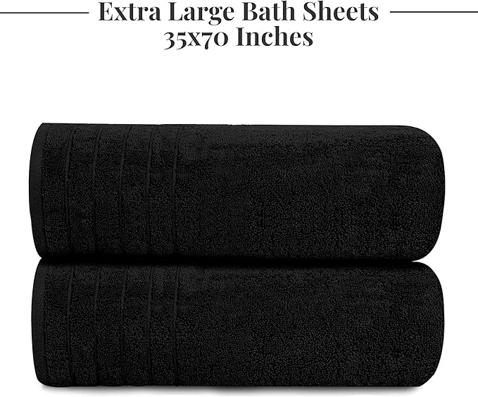 Tens Towels Pack of 2 Extra Large Bath Sheets 35 x 70 Inches 100% Cotton Larger &amp Lighter Weight Quicker to Dry Super Soft &amp Absorbent Oversized Bath Towels Black