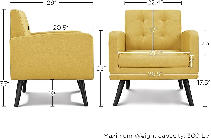 Topeakmart Mid Century Accent Chair Modern and Cozy Barrel Sofa Chair with Thick Cushion and Sturdy Wood Legs for Living Room/Bed Room/Office Waiting Area Yellow