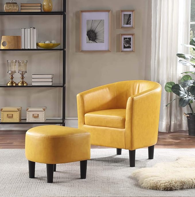 Convenience Concepts Take a Seat Churchill Accent Chair with Ottoman Marigold Stamped Faux Leather