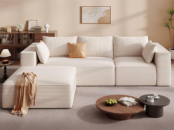 DWVO 108 Modular Sectional Couch with L-Shape Chaise Modern Cloud Sectional Sofa with Deep Seat Upholstered Couches for Living Room Bedroom No Assembly Required Beige