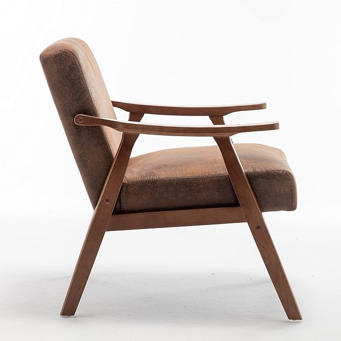Accent Chair with Microfiber Upholstery and Solid Wood Frame Classic Mid-Century Modern Living Room Furniture for Extra Seating Brown