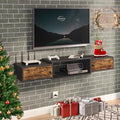 HOOBRO 55 Floating TV Stand with Power Outlet Modern Wall Mounted Media Console Shelf Cabinet for Under TV Storage Entertainment Center Living Room Bedroom Rustic Brown and Black BF11DS01
