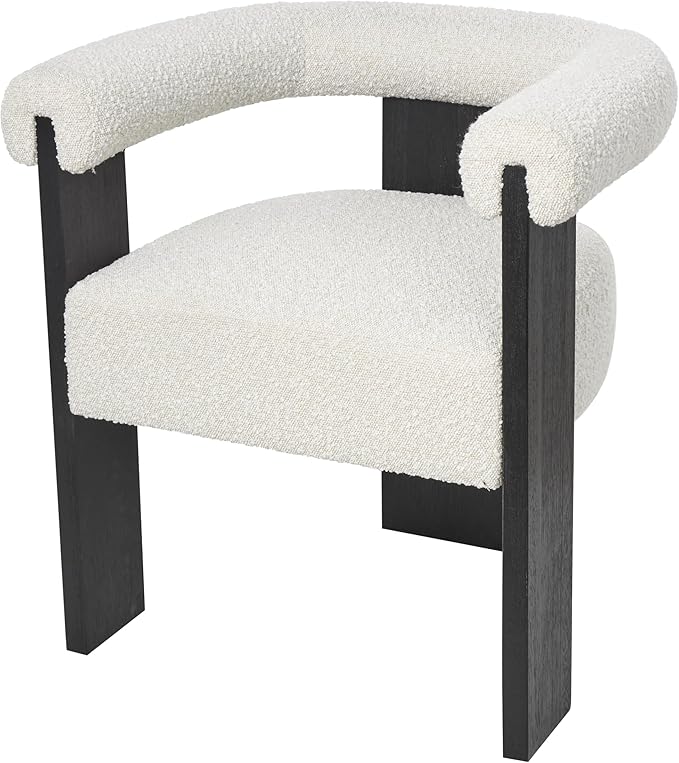 Deco 79 Polyester Curved Back Mid Century Modern Round Boucle Accent Chair with Black Wood Frame 27 x 23 x 28 White