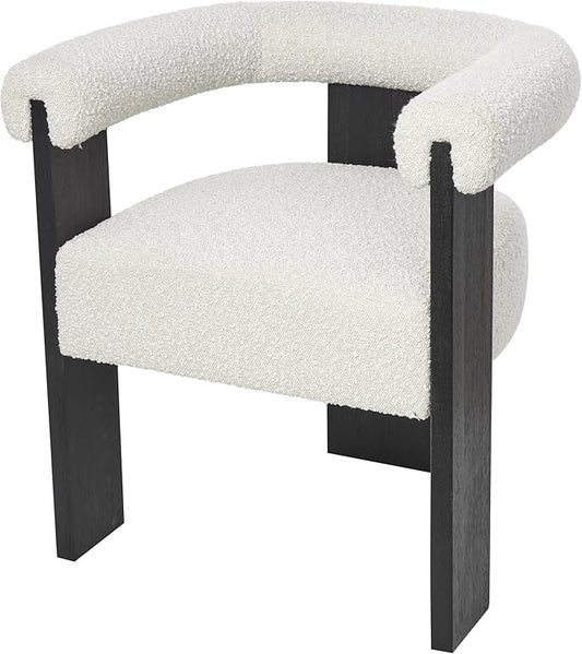 Deco 79 Polyester Curved Back Mid Century Modern Round Boucle Accent Chair with Black Wood Frame 27 x 23 x 28 White