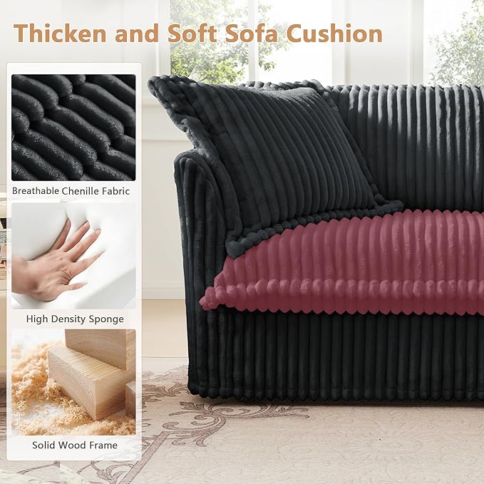 Modern Single Sofa Chair 49 Slipcovered Armchair Oversized Upholstered Accent Chair Comfy Cloud Deep Seat Sofa Chair with 2 Throw Pillows for Living Room Bedroom Apartment Corduroy Grey