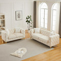 Sofa and Loveseat Set Chesterfield Vintage Mid Century Modern Velvet Fabric Upholstered Button Tufted Deep Seat Sofa Couch Furniture Set with 4 Throw Pillows for Living Room Office Beige (2 Pieces)