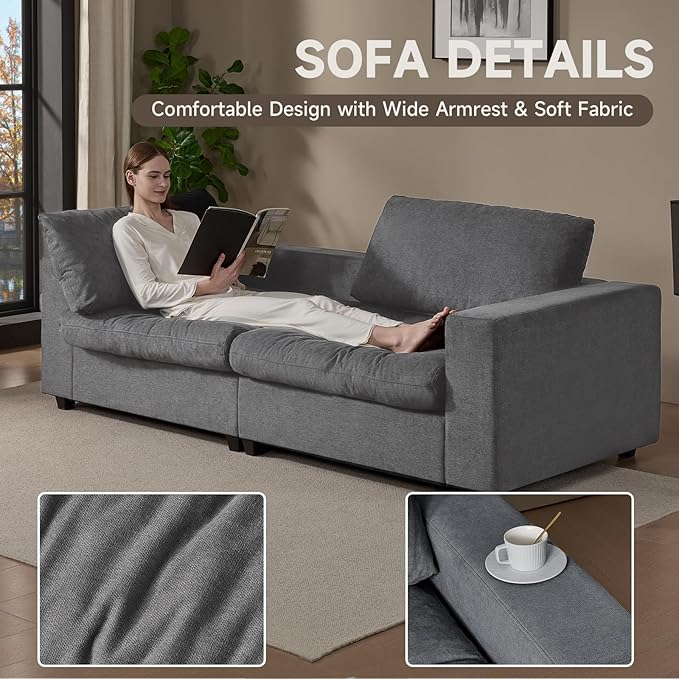 87'' Sofa Couch with Hidden Storage Space Modern Sofa for Living Room Comfy Upholstered 2-Seater Large Couch with Extra Deep Seat for Apartment Gray