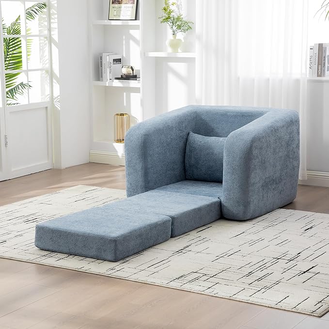 KEIKI 40 2-in-1 Foldable Sofa Bed with High-Density Foam Portable Chenille Lounge Chair for Studio Apartments Compact Spaces Teen Rooms &amp Cozy TV-Watching Corners