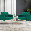 Velvet Accent Chairs Set of 2 Modern Button Tufted Armchair with Metal Legs Small Comfy Upholstered Single Reading Club Chair for Living Room Bedroom Office Decorative(Green)