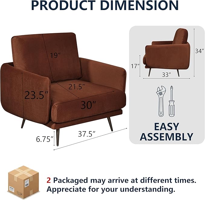 Oversized Accent Chair for Living Room Chairs Reading Arm Chair Comfy Modern Single Sofa Side Chairs with Metal Legs &amp Soft Cushion for Bedroom Waiting Room