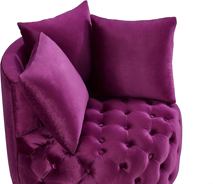 GDFStudio Upholstered Tufted Accent Chair Contemporary Velvet Leisure Chair with Curved Back and Integrated Arms Modern Round Accent Chair for Living Room Violet
