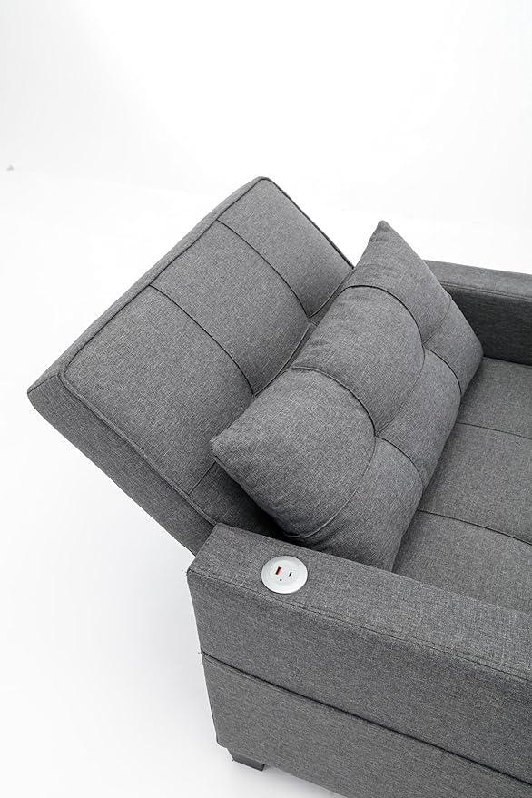 Futon Chair Bed Convertible Sleeper Chair3-in-1 Lazy Chair with USB PortsPull Out Chair Sleeper for Living Room Office Apartment (Linen Dark Grey)