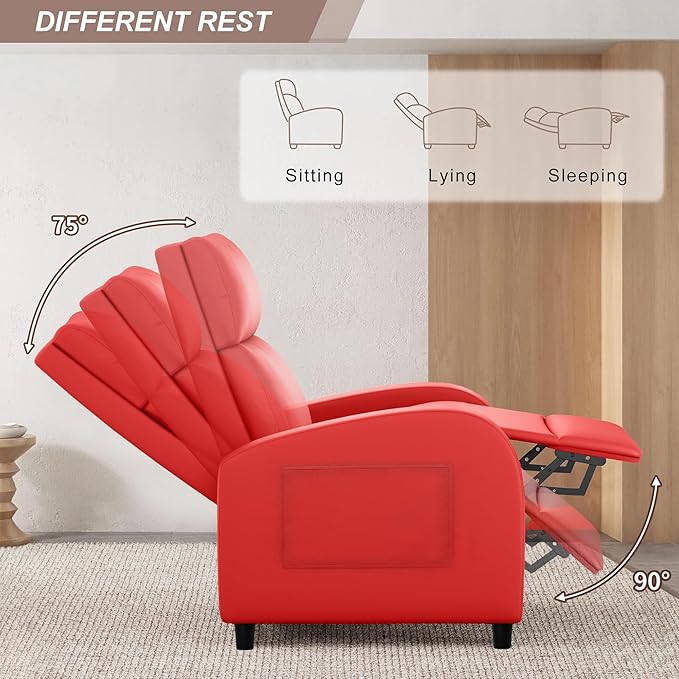 JUMMICO Recliner Chair Adjustable Home Theater Single Recliner Sofa Furniture with Thick Seat Cushion and Backrest Modern Living Room Recliners (Leather Red)