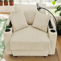 42 W Comfy Living Room Chair with Storage Armrest Corduroy Accent Chair with Two Cup Holders Oversized Reading Chair with A Phone Holder Rack for Living Room (Beige)