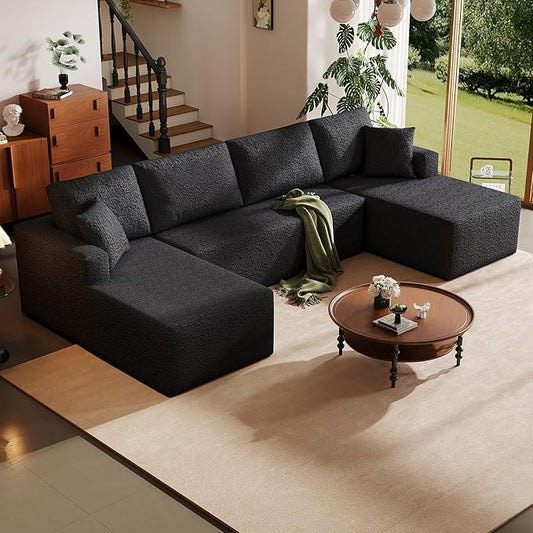 Modular U-Shaped Sectional Sofa 7-Seater Cloud Couch with Double Chaise Modern Sleeper SofaNo Assembly Sectional Cloud Boneless Sofa Couches for Living Room/Apartment