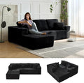 104 L-Shape Couch Modular Sectional Sofa Couches 3 Seat Modular Sofa Corduroy Couch for Living Room Cloud Couch with Oversized Chaise Deep Seat No Assembly Required (Black Left Facing Chaise)