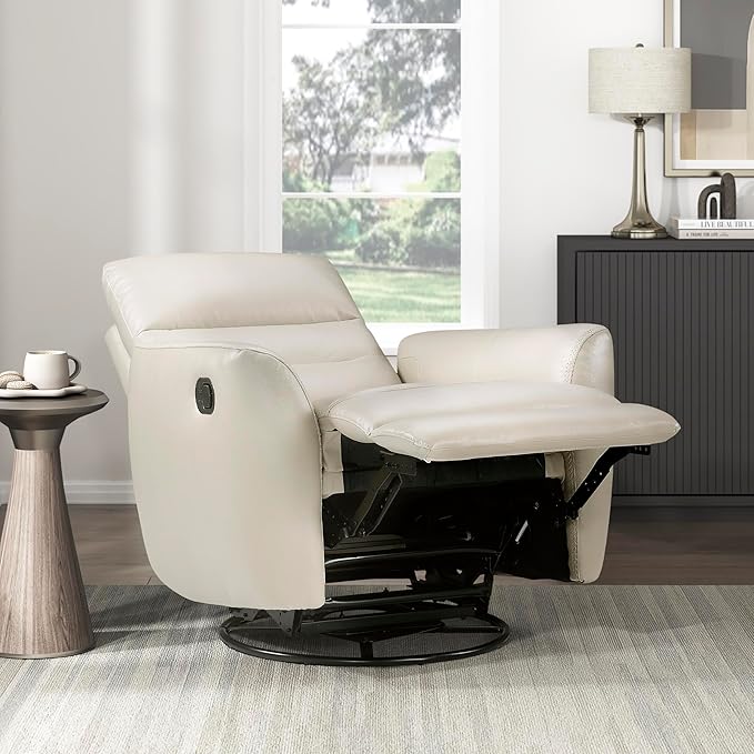 Lexicon 360 Degree Swivel Glider Reclining Chair Manual Tab Pull Recliner Leather Match Swivel Glider Recliner with Plush Foam Sturdy Frame for Living Room/Office/Bedroom Taupe