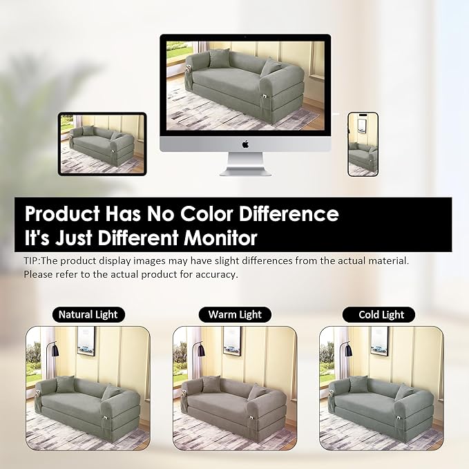 80 Convertible Sofa Bed No Assembly Modern Boneless Compression Sofa in Box 3-in-1 Corduroy Folding Pull Out Couch with Pillows Floor Couch with Side Storage Pocket for Living RoomLight Grey