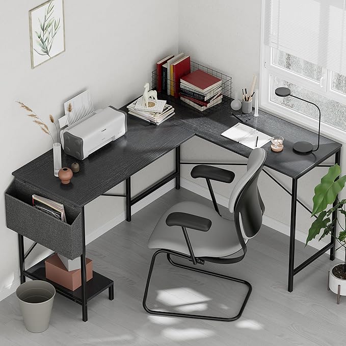 InfiniPower 50-Inch L-Shaped Desk Reversible Corner Gaming Table with Wood Top &amp Metal Frame PC Workstation for Home Office &amp Study