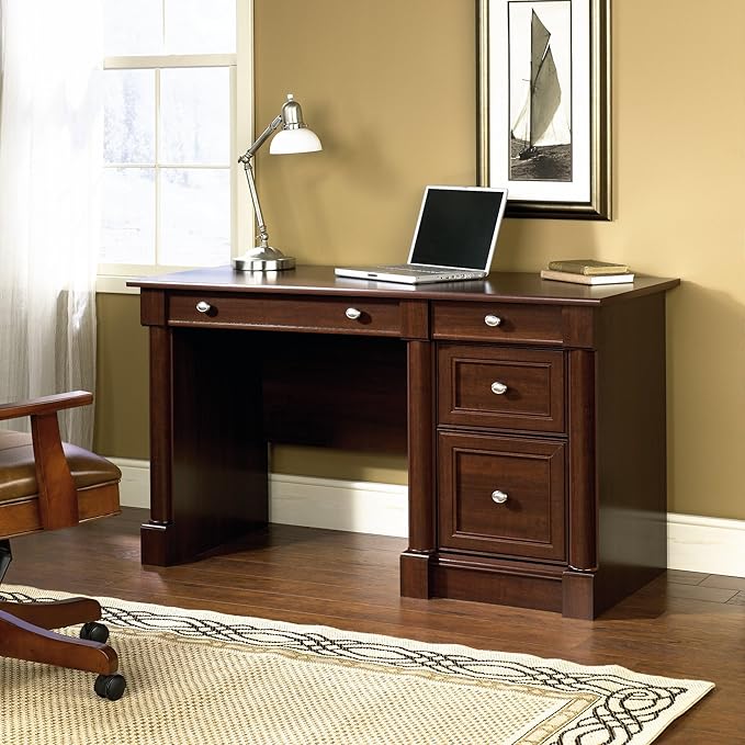 Bowery Hill Engineered Wood Computer Desk 53.1W x 23.5D x 30H Cherry Finish 3 Drawers with Keyboard Tray Durable Laminate Construction Rectangular Home Office Desk for Modern or Transitional