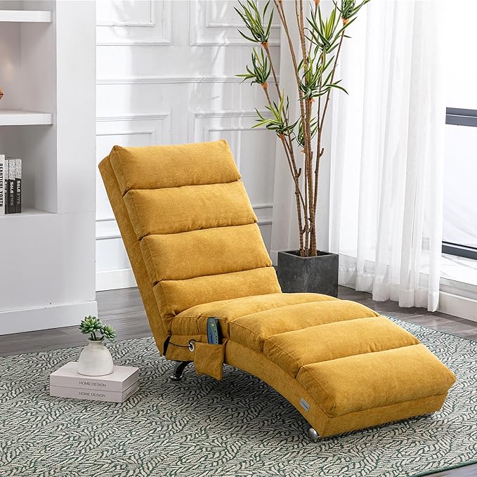 Electric Massage Chaise Lounge for Living Room Bedroom Linen Ergonomic Recliner Chair with Remote Control 5 Modes Massage