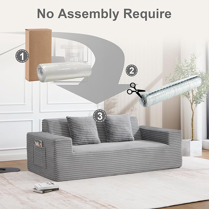 76 Cloud Loveseat Sofa Plush Corduroy Fabric 2 Seater Boneless couches Modern Small Couch for Living Room Comfy Deep Seat Sofa Apartment Office Small Spaces Light Grey