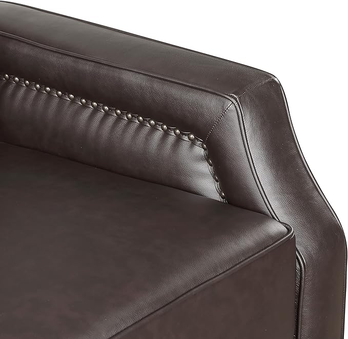 Lexicon Pushback Recliner Chair Faux Leather Armchair Push Back Recliner Nailhead Trim Solid Wood Legs Easy Assembly for Living Room/Office/Apartment Dark Brown