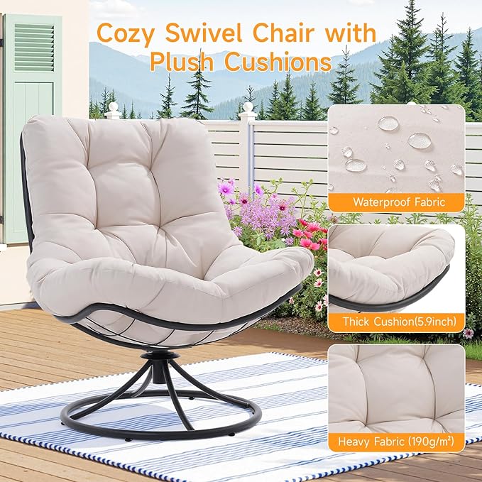 ONBRILL Swivel Accent Chair 360 Degree Swivel Chair with Soft Thick Cushion and Sturdy Steel Frame Modern Comfy Lounge Chair for Living Room Bedroom Reading Room Patio Outdoor Beige