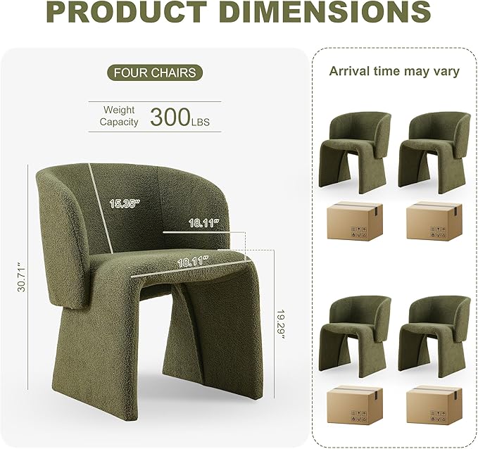 Modern Barrel Kitchen Chairs Set of 4 Upholstered Accent Chair Living Room Chair for Kitchen Waiting Room Bedroom Office Dining Room Green Teddy Velvet