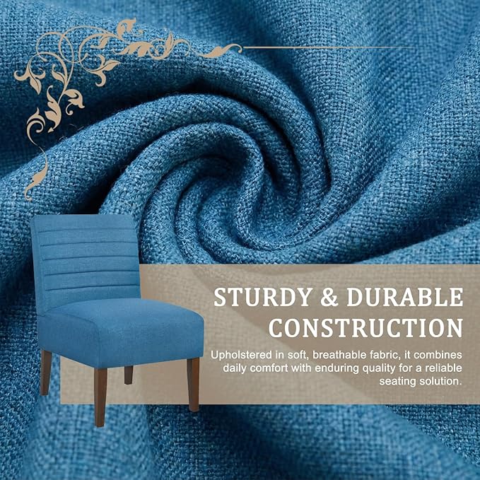 Armless Accent Chair Mid Century Modern Upholstered Living Room Chairs Accent Dining Chair Sofa with Solid Wood Legs Lounge Reading Chair for Bedroom Office (Blue)