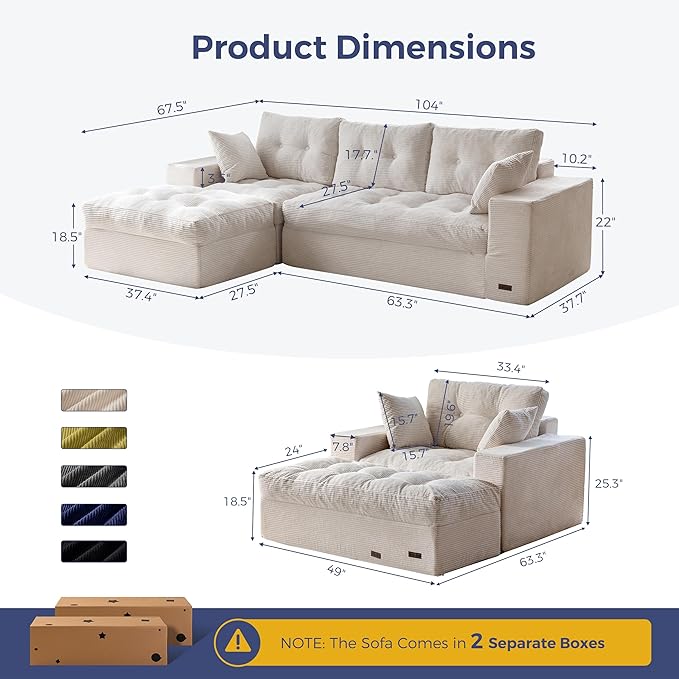 MAXYOYO Sectional Sofa Couch and Chaise Lounge L Shaped Modern Cloud Couch with Ottoman Comfy Sofa with Layered Cushion Tufted Upholstered Sleeper Chair for Living Room No Assembly Required Beige