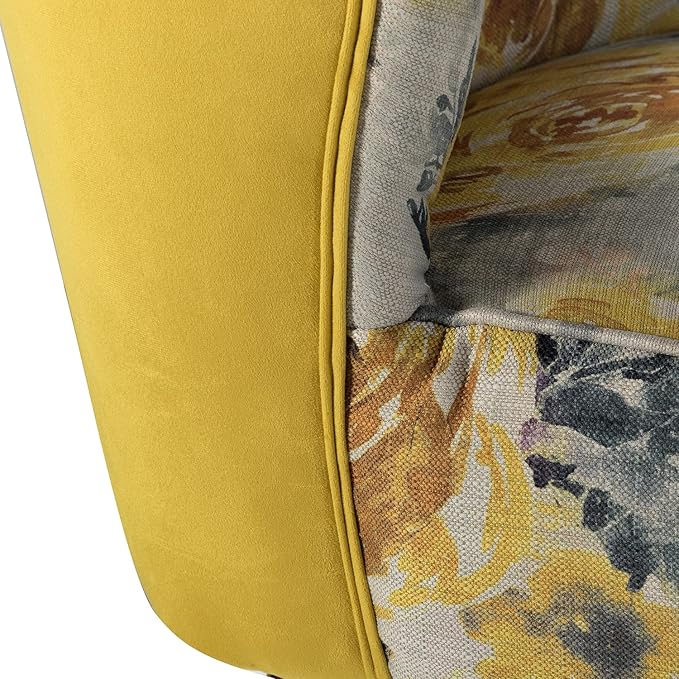 Tina's Home Accent Chair with Golden Legs Comfy Tufted Wingback Living Room Chair Floral Fabric Small Armless Side Chair Upholstered Slipper Chair for Bedroom Reading Room (Flower Print Yellow)