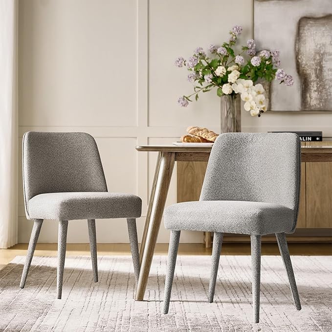 HULALA HOME Modern Dining Chairs Set of 2Gray Fully Chenille Upholstered Dining Room Chairs Set with Foot Peg Solid Wood Frame Armless Kitchen Accent Chairs for Living Room Bedroom Reception