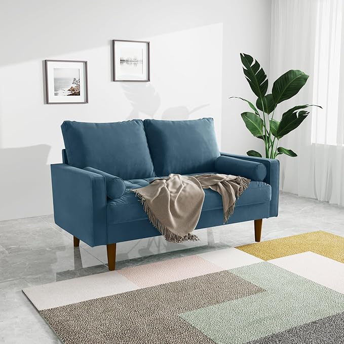 SILKIR Velvet Loveseat Sofa Love Seats Furniture for Small Spaces Mid-Century Modern Loveseats for Living Room Love Seat Couch 58 Inches Prussian Blue