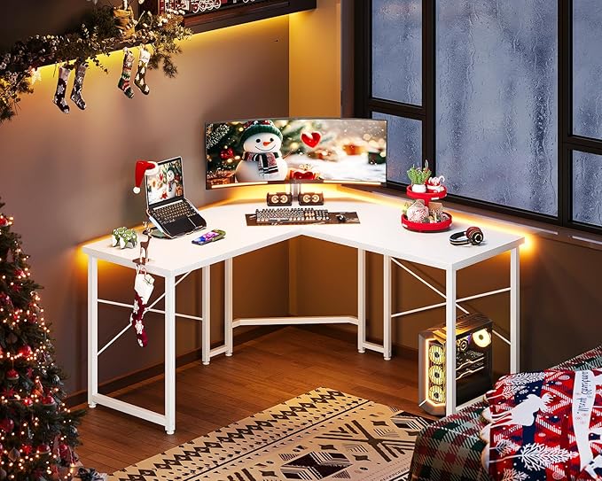 Casaottima L Shaped Gaming Desk Corner Desk Gaming Table for Home Office Computer Desk Sturdy Writing Workstation for Small Space Easy to Assemble 51 inch Carbon Fiber Surface White