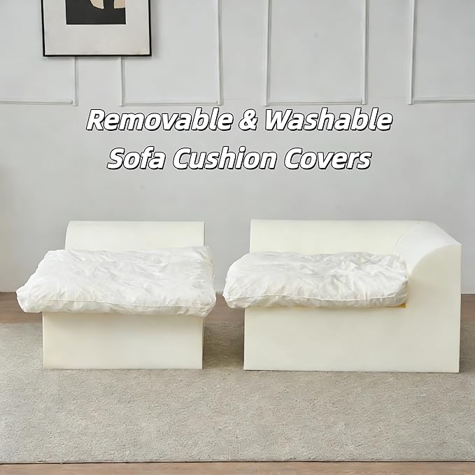 109 Modular Cloud Couches for Living Room Boneless Couch Deep Seat Convertible L-Shape with Ottoman Oversized Comfy 3-Seater Couch Chenille Fabric Compressed Sofa Modern Sectional SofaCreamy White