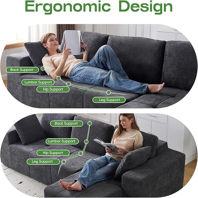 Cloud Modular Sectional Sofa Chenille Upholstered L-Shape Boneless Couch with Right Facing Chaise Sturdy Frame &amp Soft Deep Seat CushionsSectional Couch for Living Room No Assembly Grey