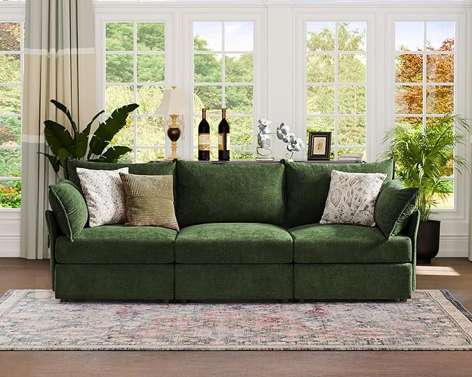 ABCASA 102.6 Sectional Couches for Living Room Oversized 3-Seater Comfy Green Couch with Pet-Friendly Removable Backrest Cover 24.5 Deep Seat Mid-Century Sectional Sofa for Bedroom Apartment