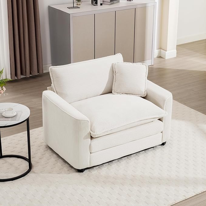 mikibama Luxury Modular Sectional Sofa Chair 45 Inch Modern Corduroy Comfy Cloud Couches for Living Room Office Bedroom Deep Sofa Chair with 1 Toss Pillows Beige