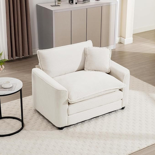 mikibama Luxury Modular Sectional Sofa Chair 45 Inch Modern Corduroy Comfy Cloud Couches for Living Room Office Bedroom Deep Sofa Chair with 1 Toss Pillows Beige