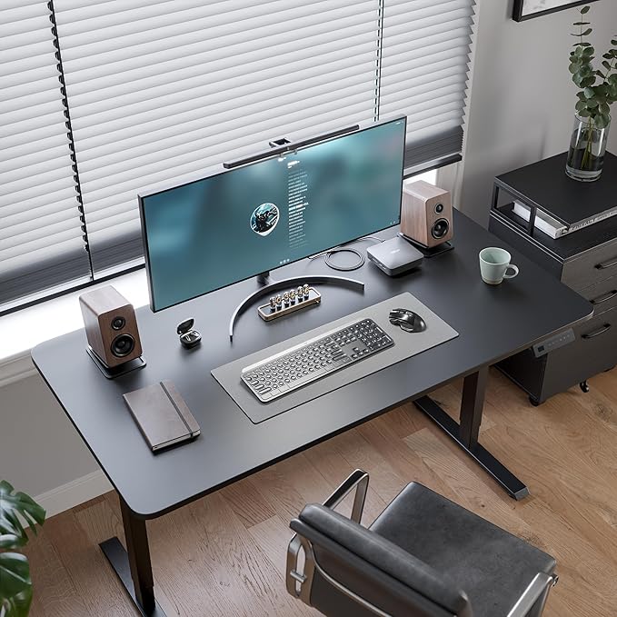 FEZIBO One-Piece Standing Desk Adjustable Height Stand up Home Office Desk 40x24 Inch Electric Standing Computer Desk with 4 Memory Presets Headphone Hook Black