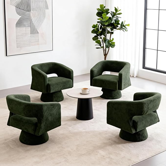 Accent Barrel Chair Set of 2 Modern Teddy Bear Velvet Club Chair 360° Swivel Degree Dressing Chair Suitable for Living Room Reading Room Bedrooms Office Green
