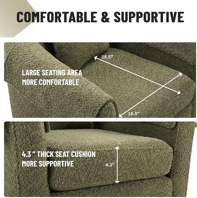 Swivel Accent Chair with Ottoman Modern Chenille Comfortable Bucket Chair with Removable Pillow Small Couch Barrel Armchair for Small Spaces Living Room Bedroom Office (Green)