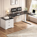 SEDETA Farmhouse L Shaped Electric Standing Desk 70.9 x 39.4 Height Adjustable Office Executive Desk with 3 Drawers Standing Computer Desks with Power Outlet for Home Office White